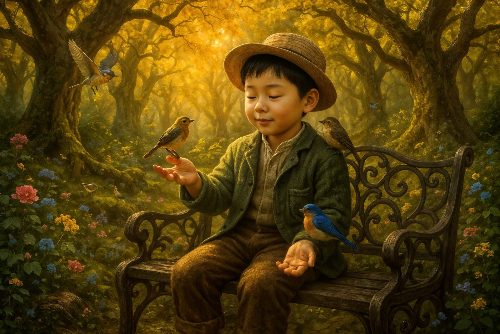 Enchanted Forest: Boy in Autumn Light