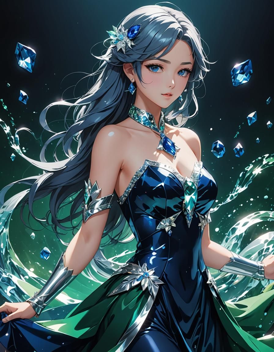 Water Dress in Anime Style, Cel-Shaded Cinematic Lighting