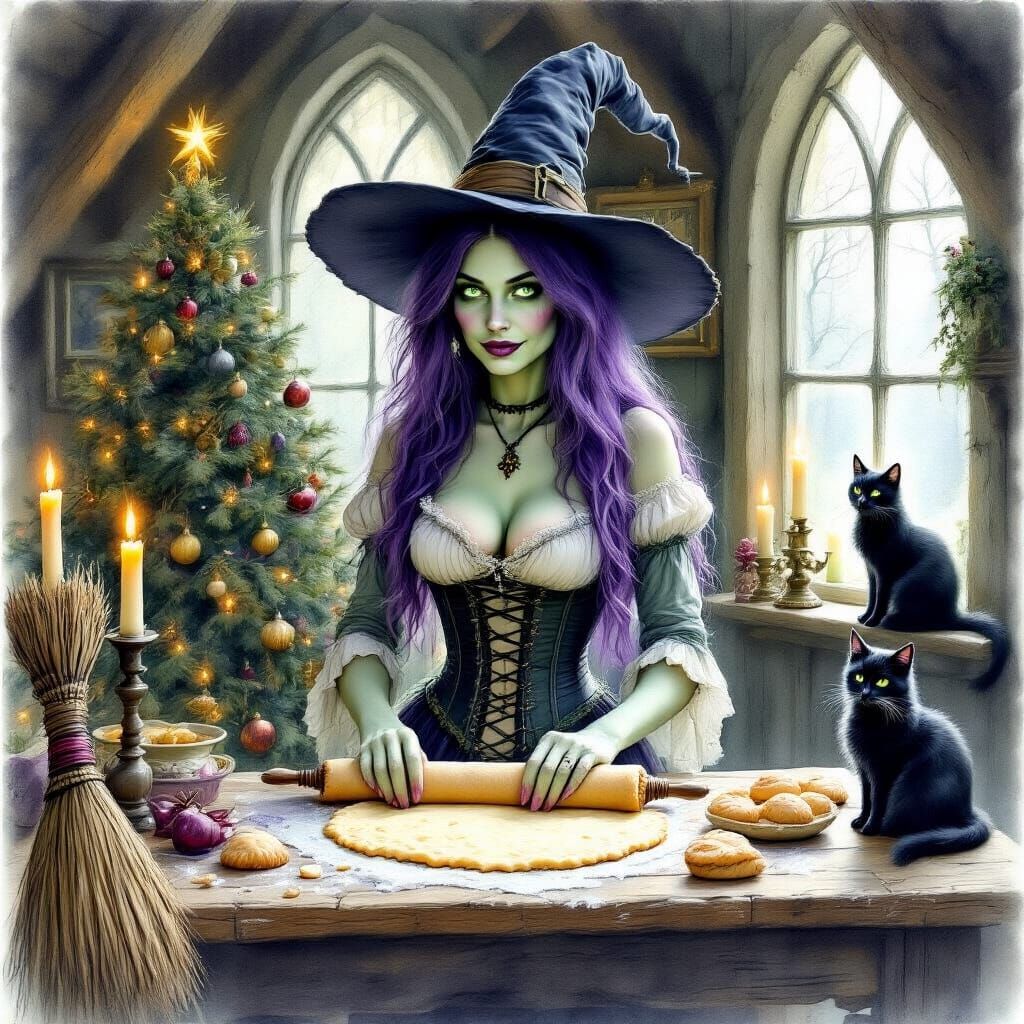 Witch's Christmas Cottage in Ethereal Fantasy Style