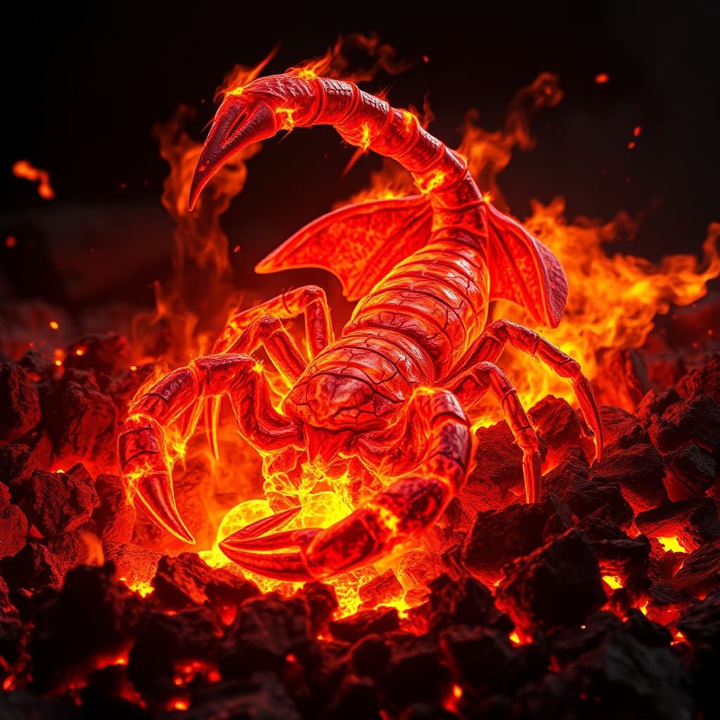 Radiant Magma Scorpion in Volcanic Landscape