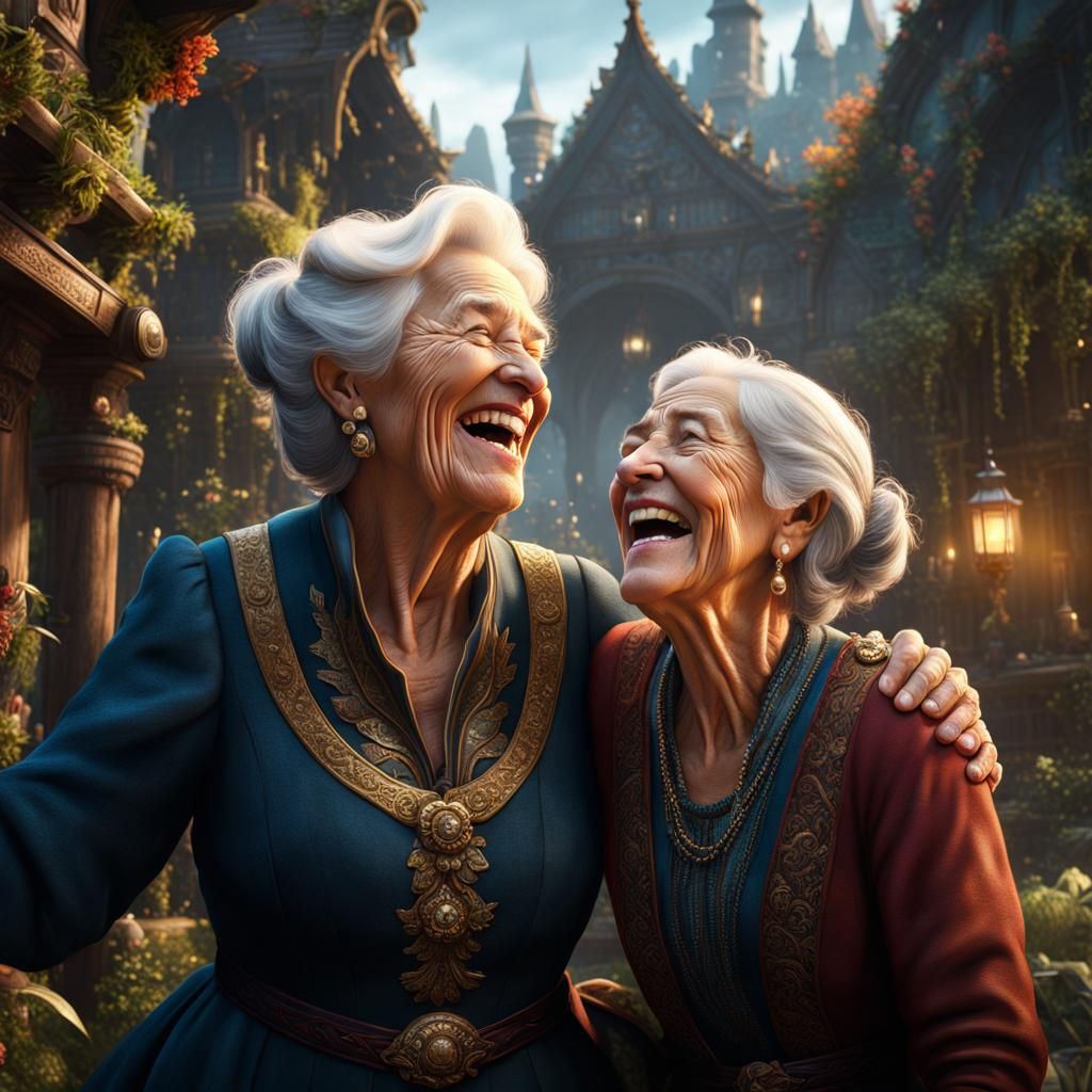 Grandmother and Granddaughter Laughing: Fantasy Art