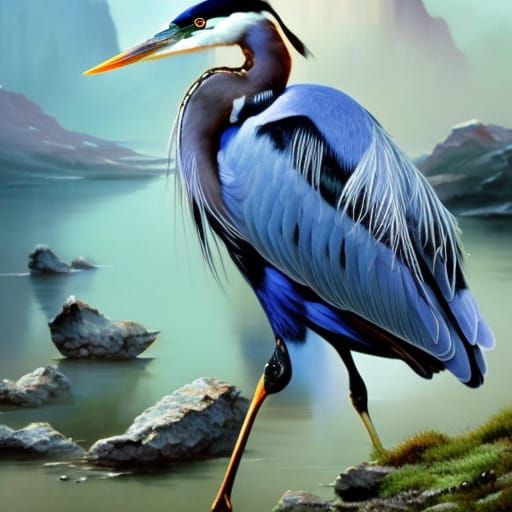Detailed Blue Heron Portrait in Digital Art Style
