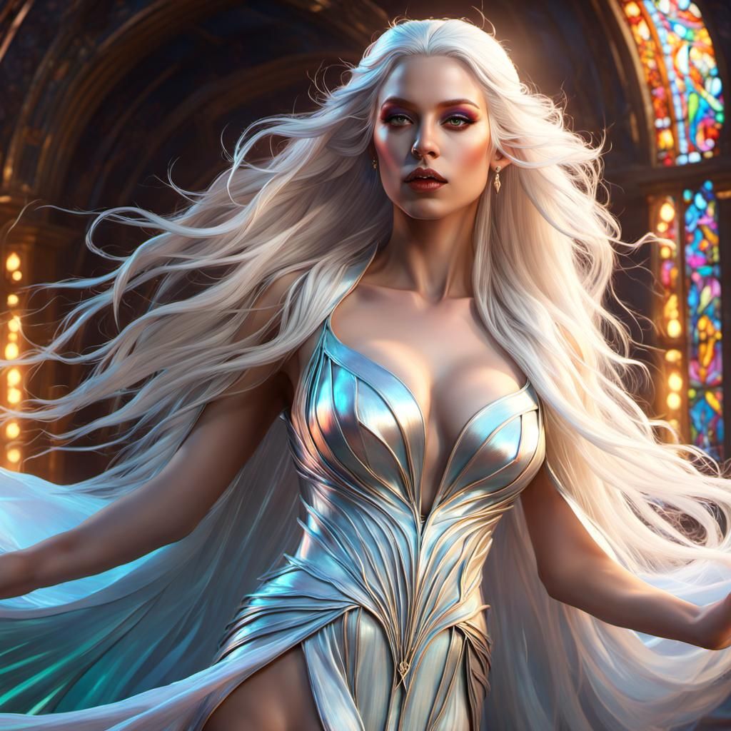 Enchantress with Iridescent Dress in Dark Fantasy Art