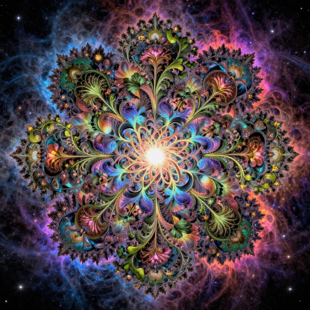 Biophilic Fractal Floral Explosion in Galactic Style