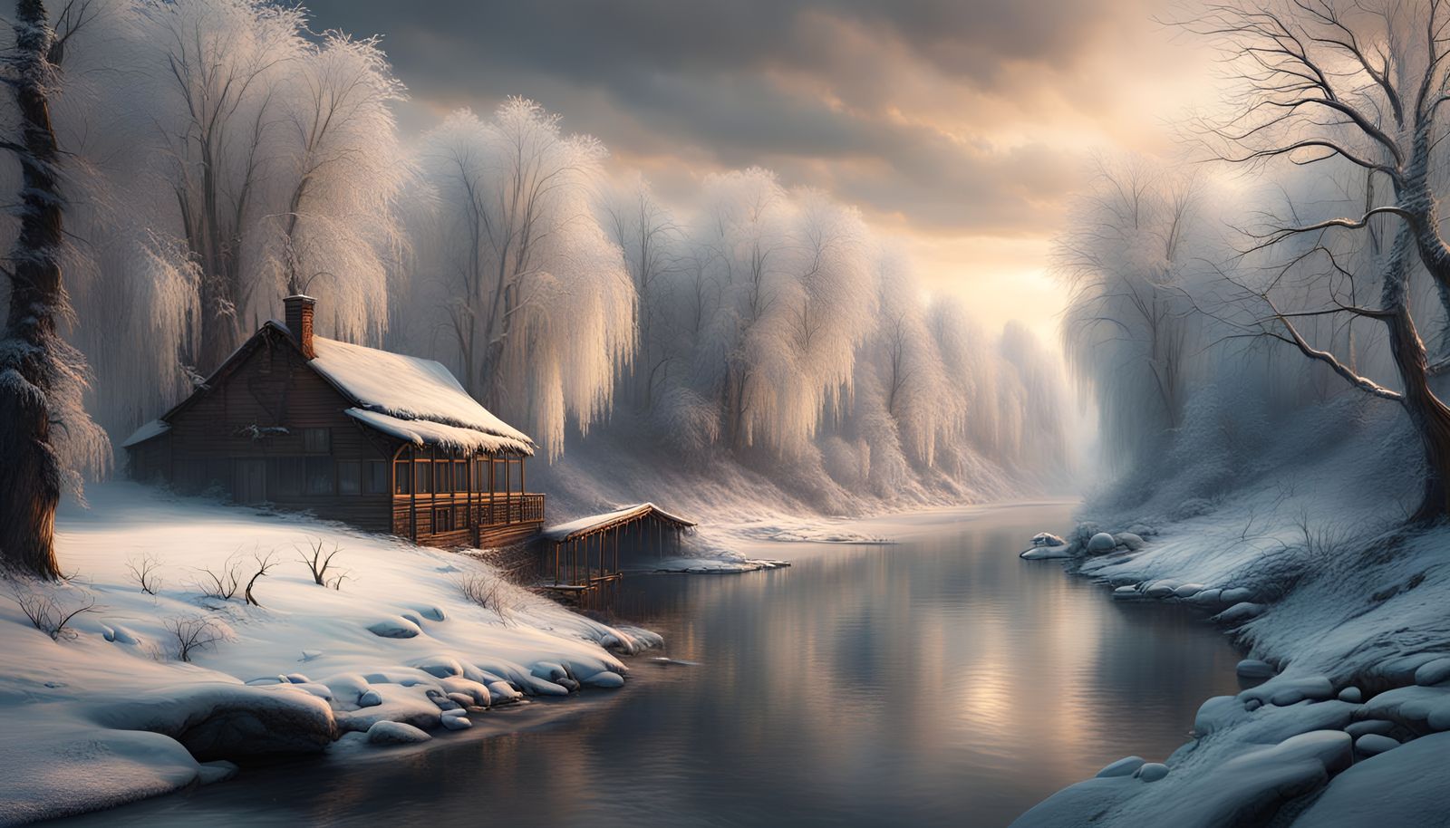 Winter Riverside: Dramatic Digital Matte Painting