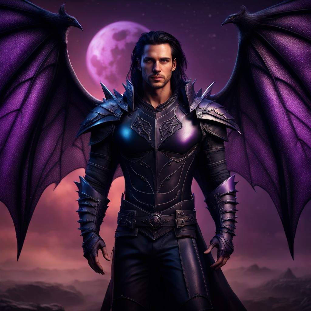 Fantasy Man with Bat Wings in Detailed Matte Painting