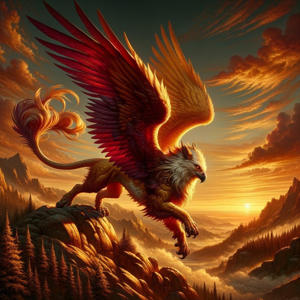 Sunset Griffin in Romantic Illustration Style