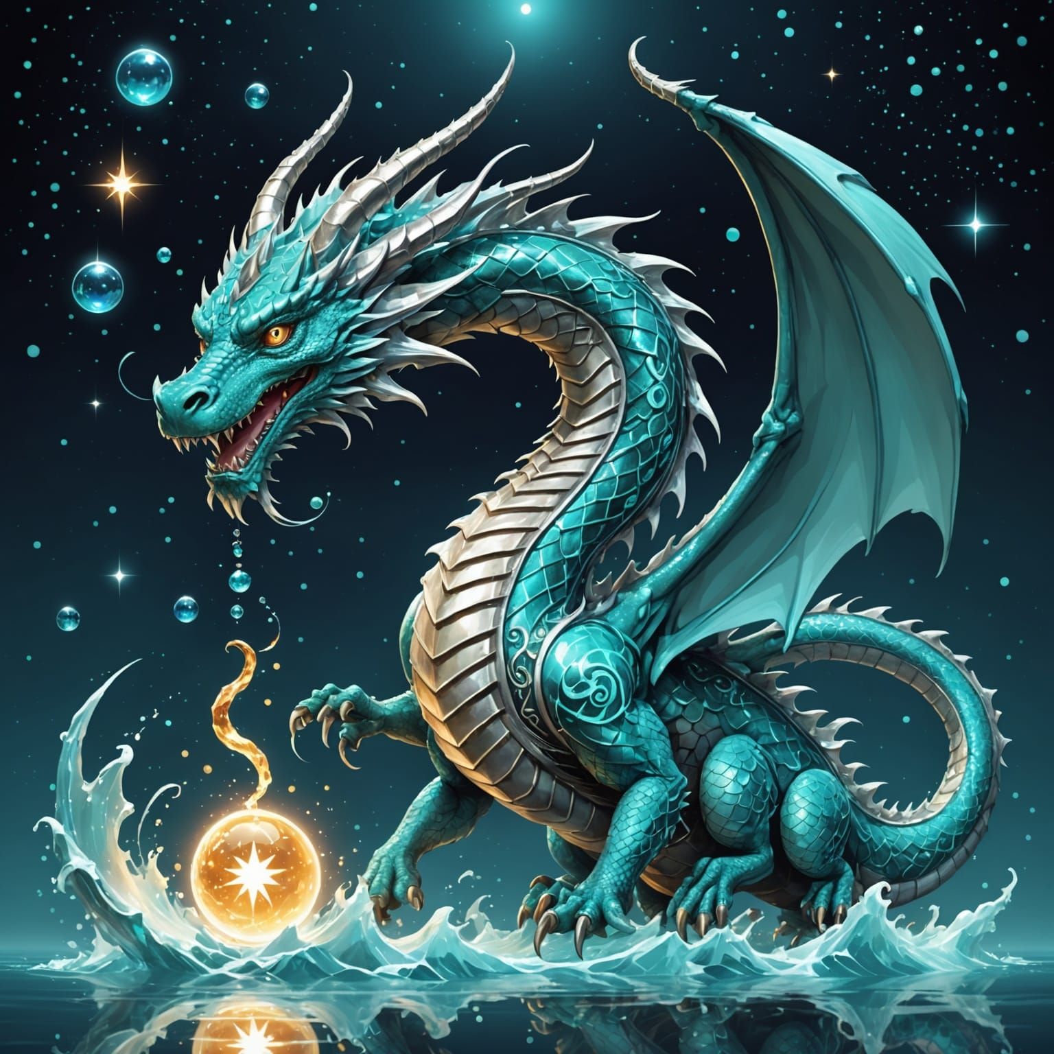 Celestial Dragon Holding Mercury-like Star