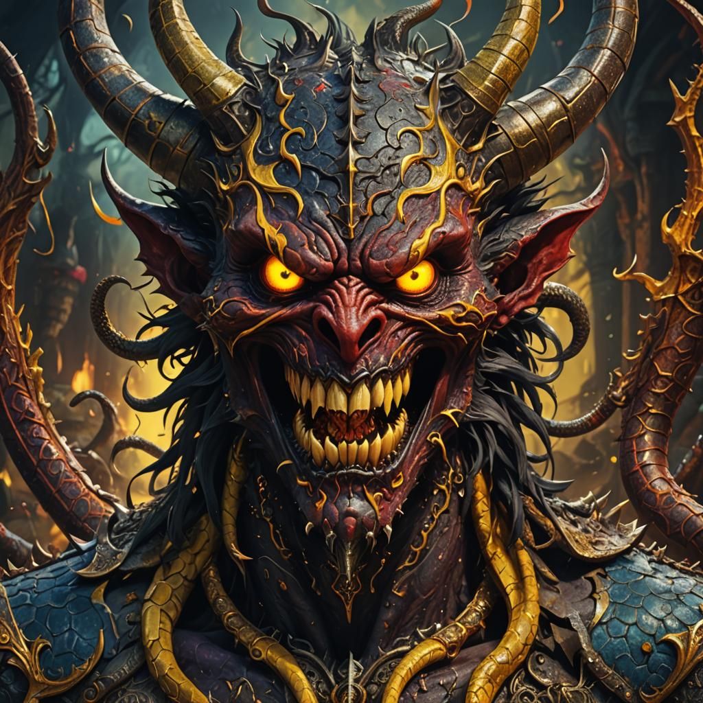 Psychedelic Devil with Metal Fangs, Detailed Matte Painting