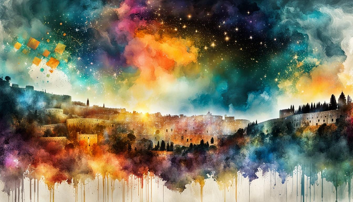 Radiant Jerusalem Kotel Silhouette in Watercolor Style