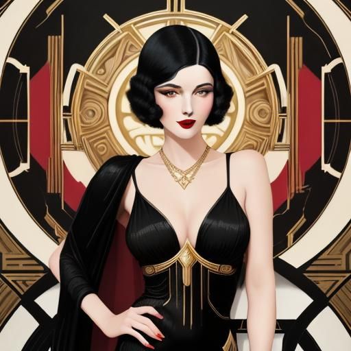 Elegant Art Deco Woman in Gold and Black