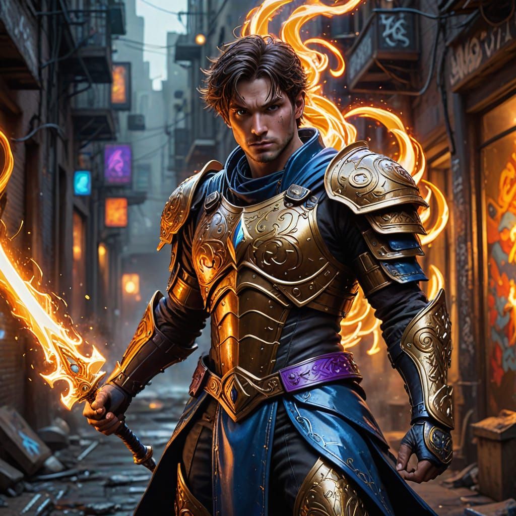 Legendary Warrior in Majestic Leather Armor Wields Ethereal ...