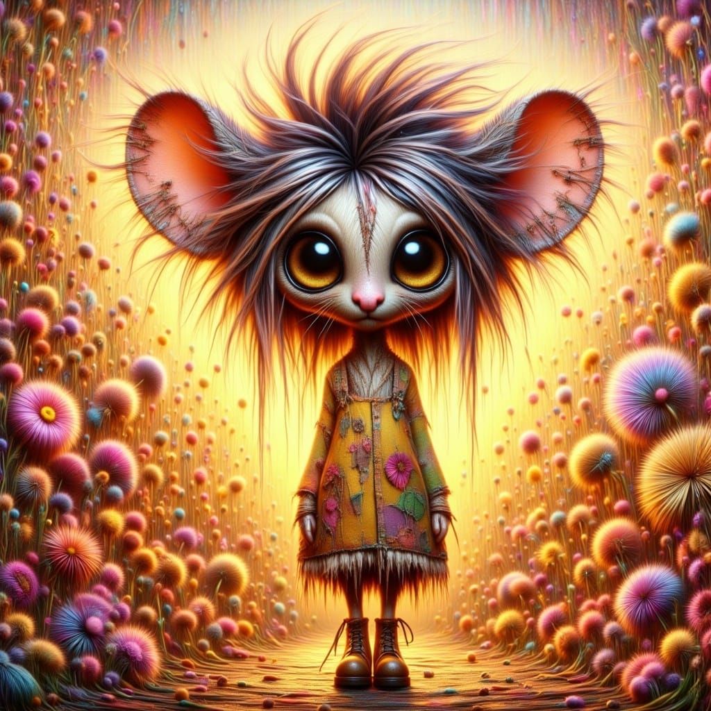 Whimsical Mouse in a Vibrant Flower Garden