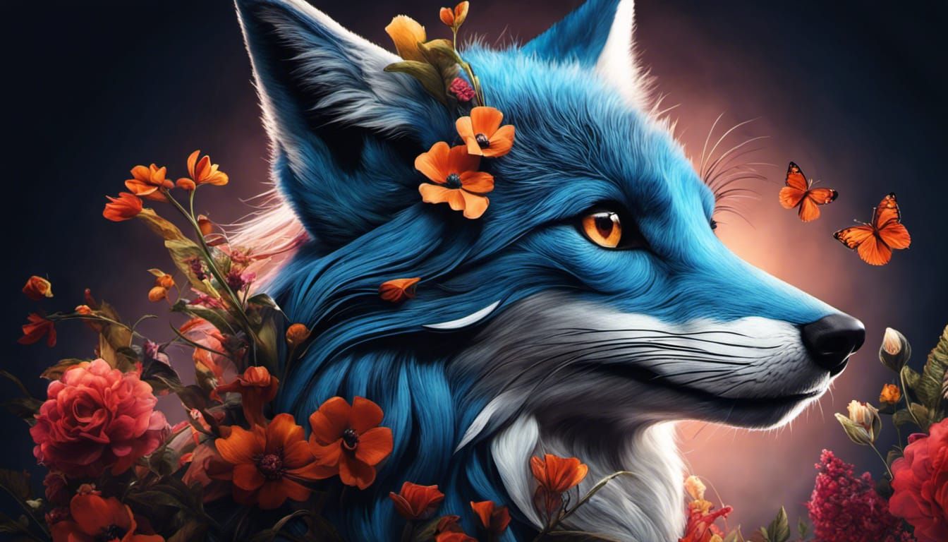 Fantastical Fox Portrait with Flowers in Film Noir