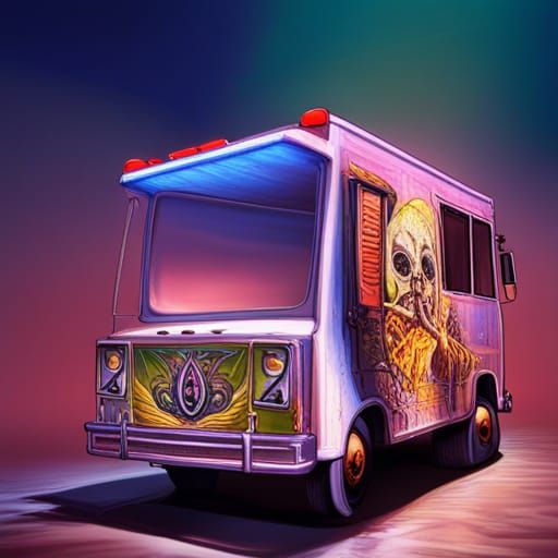 Weed Ice Cream Truck Driven by Skeletons