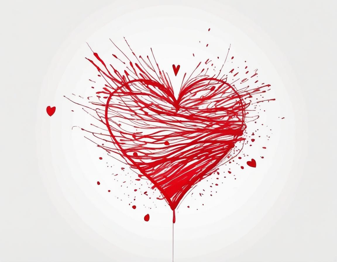 Minimalist Red Ink Heart Drawing with Splash Art