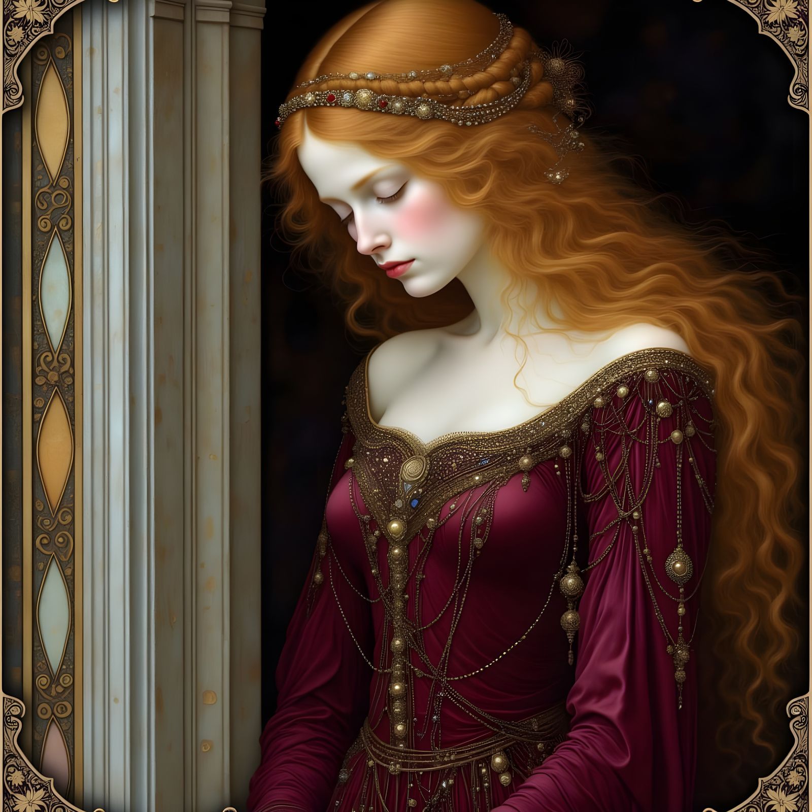 Celtic Beauty in Medieval Castle Window