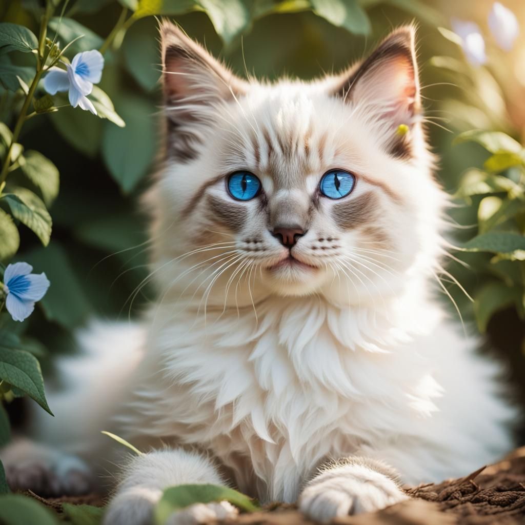 Ragdoll Kitten in Garden: Realistic Animal Photography