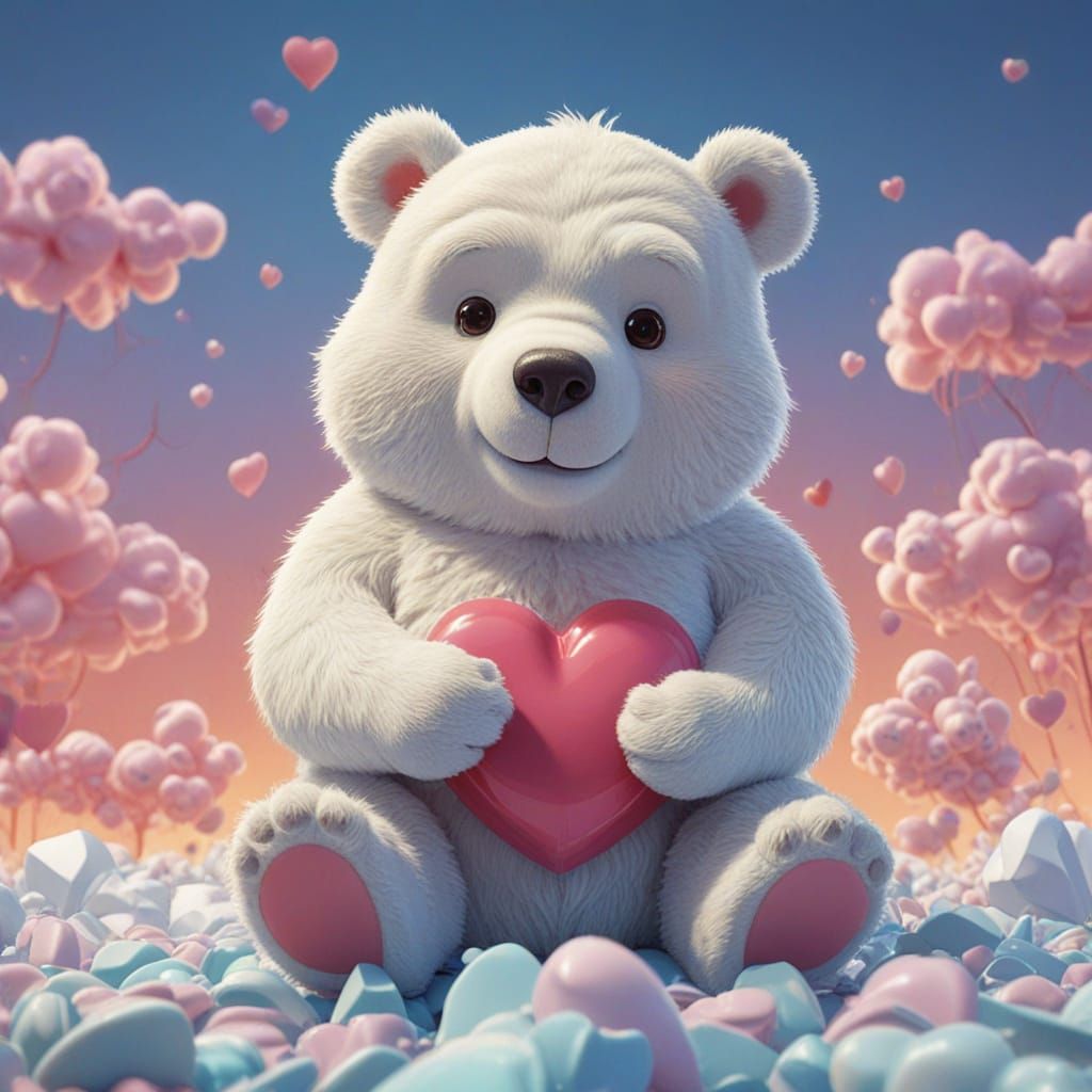Whimsical Care Bear with Heart-Shaped Tummy in Vibrant Paste...