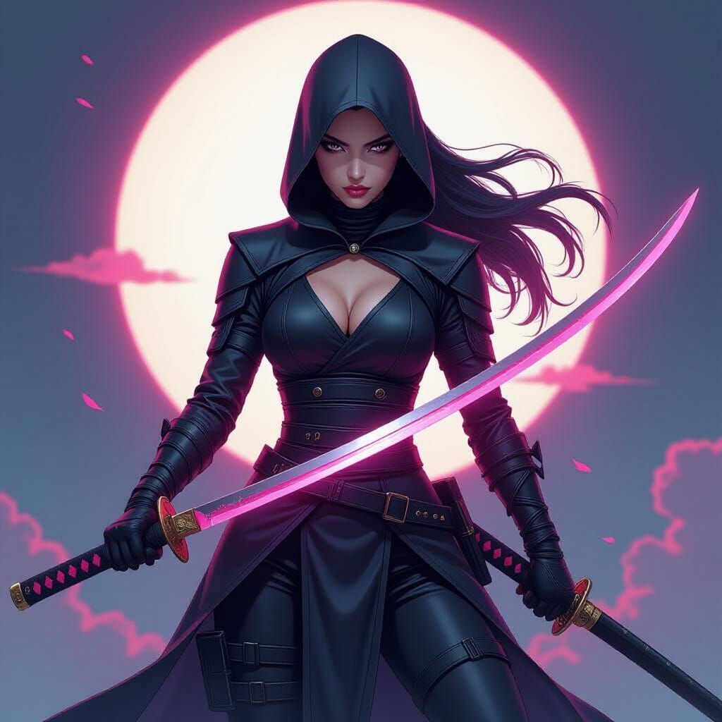 Female Ninja with Psy Blade and Katana