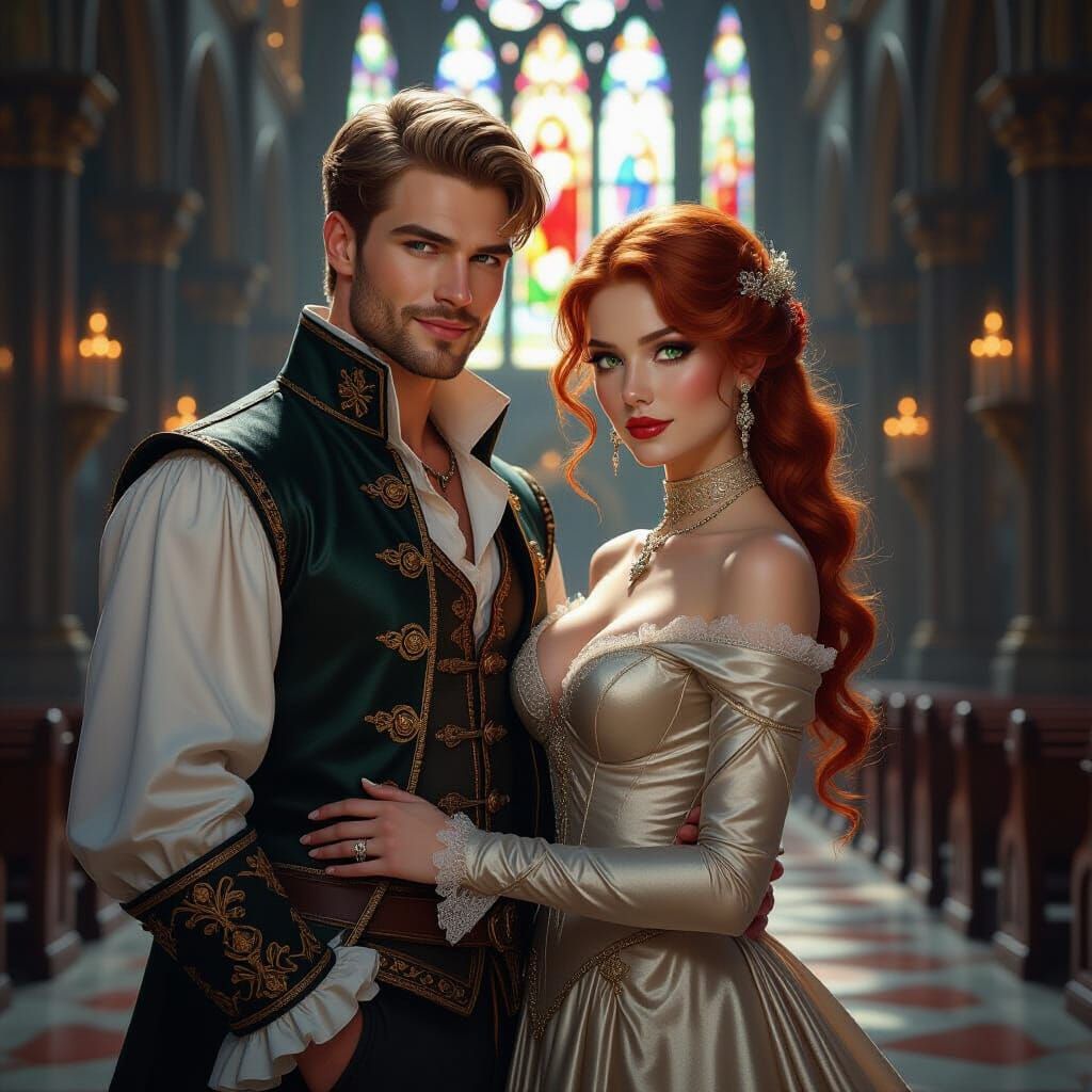 Medieval Romance in a Gothic Cathedral, Hyperrealistic