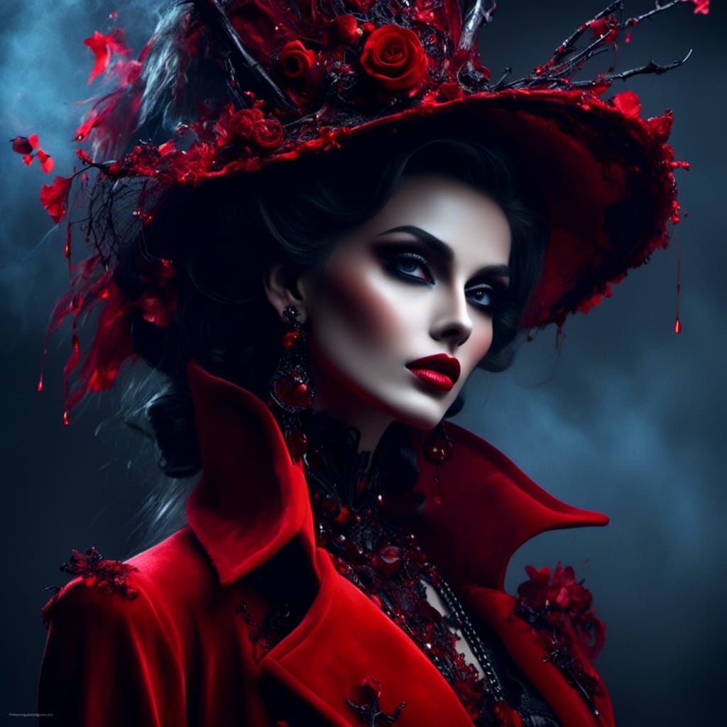 Elegant French Woman in Red Coat, Splash Art Style