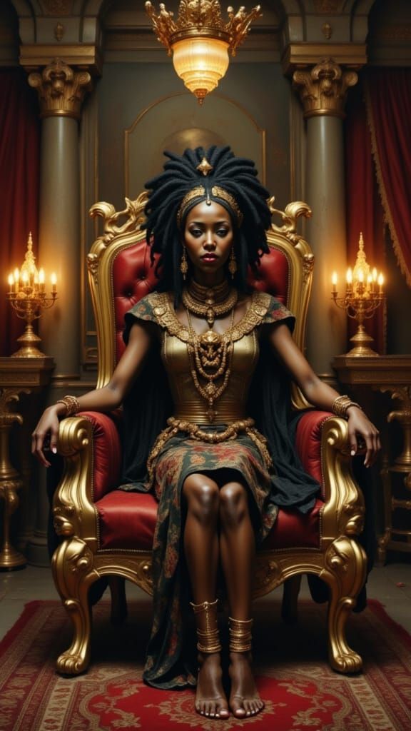 Regal Nubian Queen in Luxurious Ancient Setting