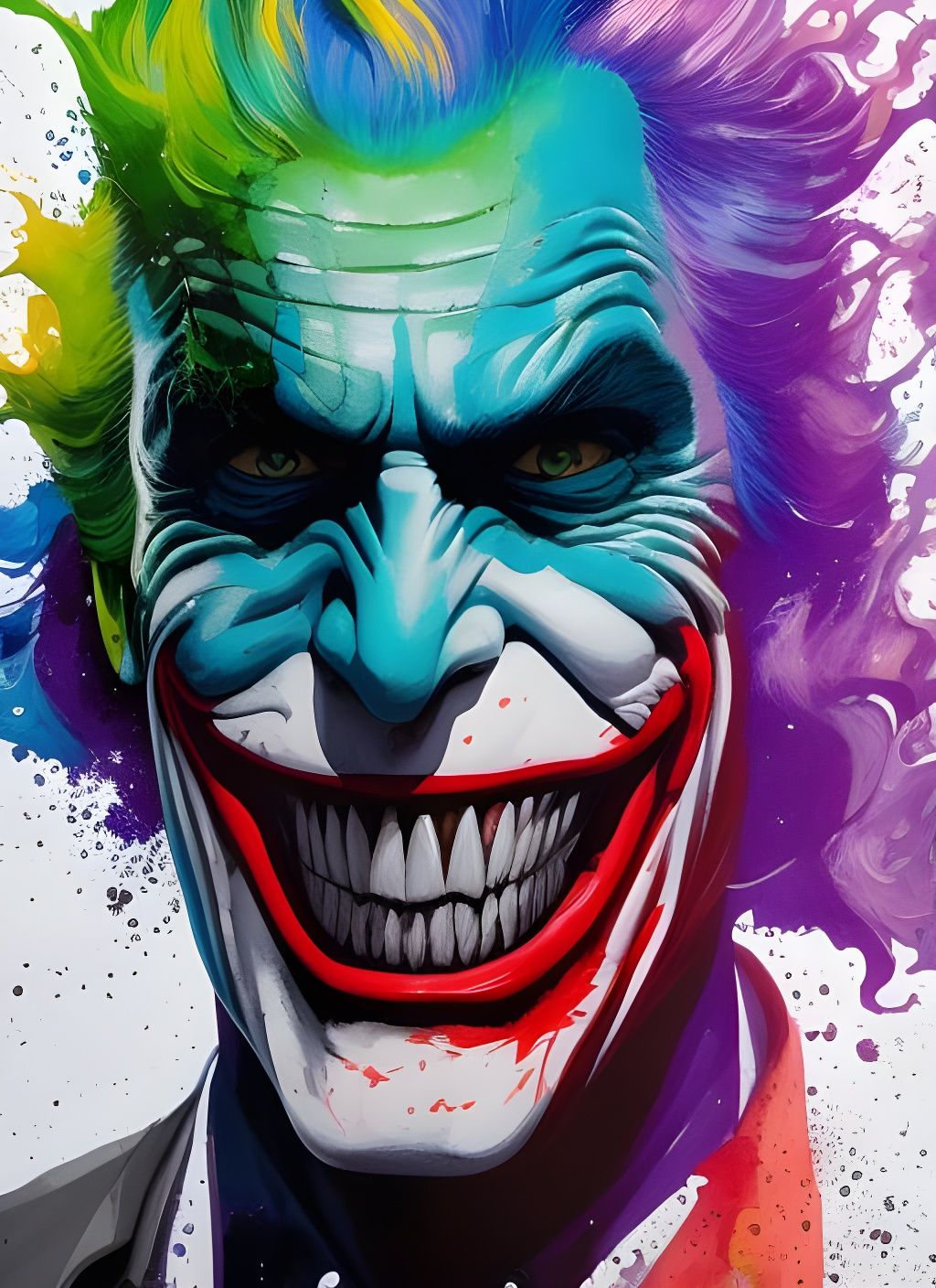 Joker Colorful Smoke Portrait in Acrylic Watercolor