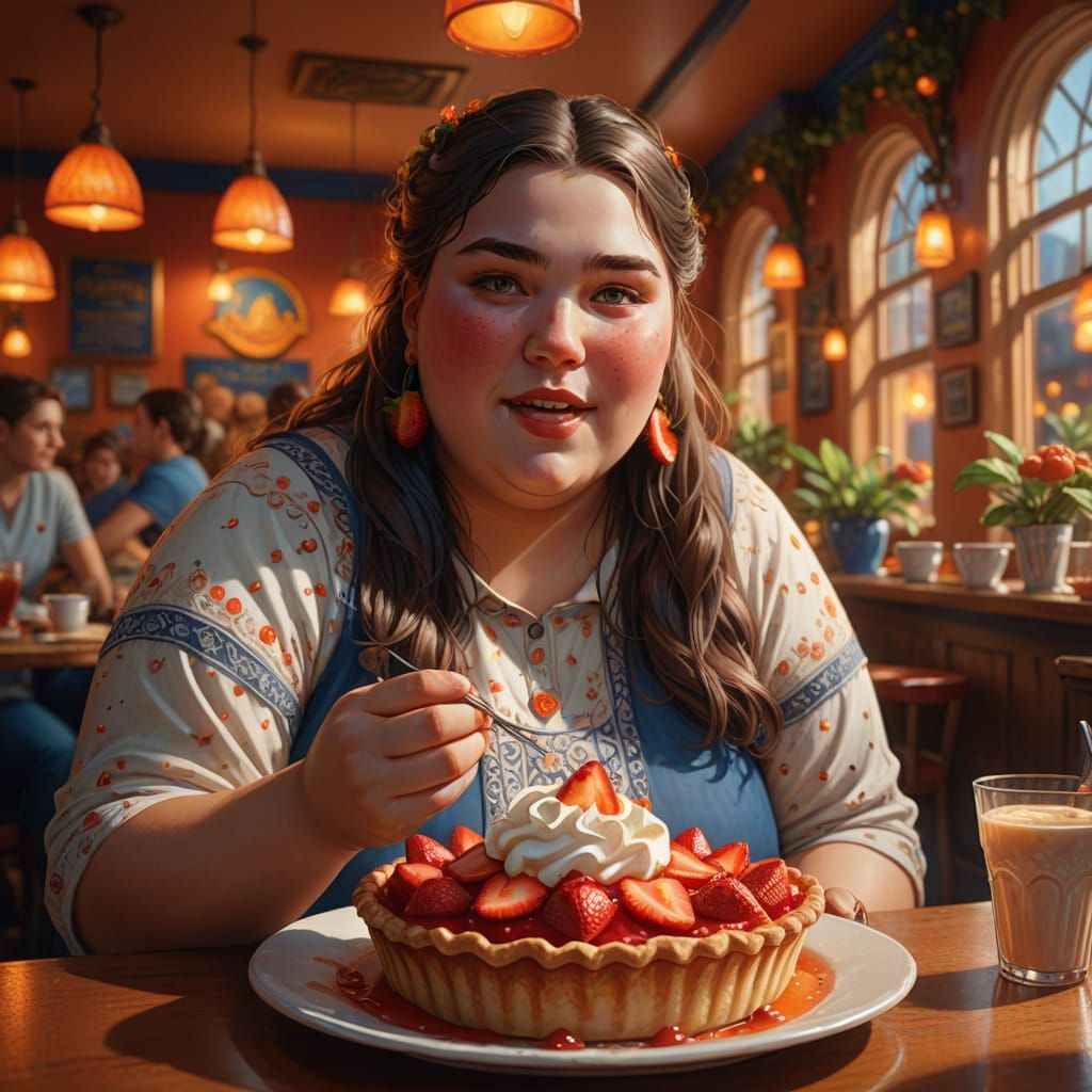 Cozy Cafe: Plus-Sized Woman with Strawberry Pie