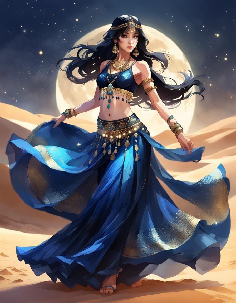 Elegant Belly Dancer in Manga Style