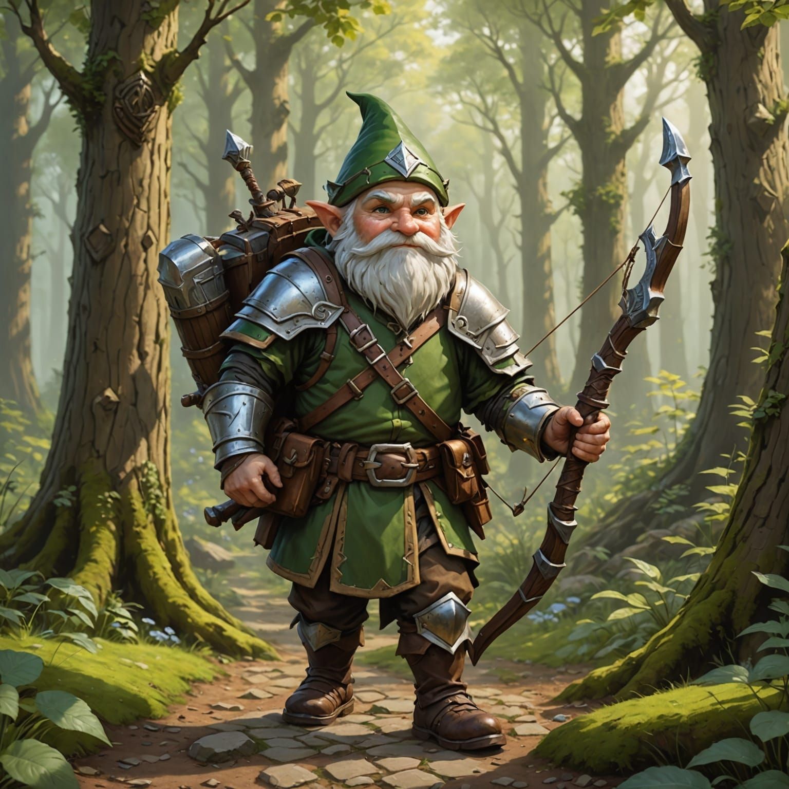 Gnome Cleric with Longbow in Forest
