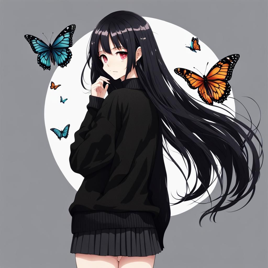 Anime Woman with Butterfly Sweater in 4K