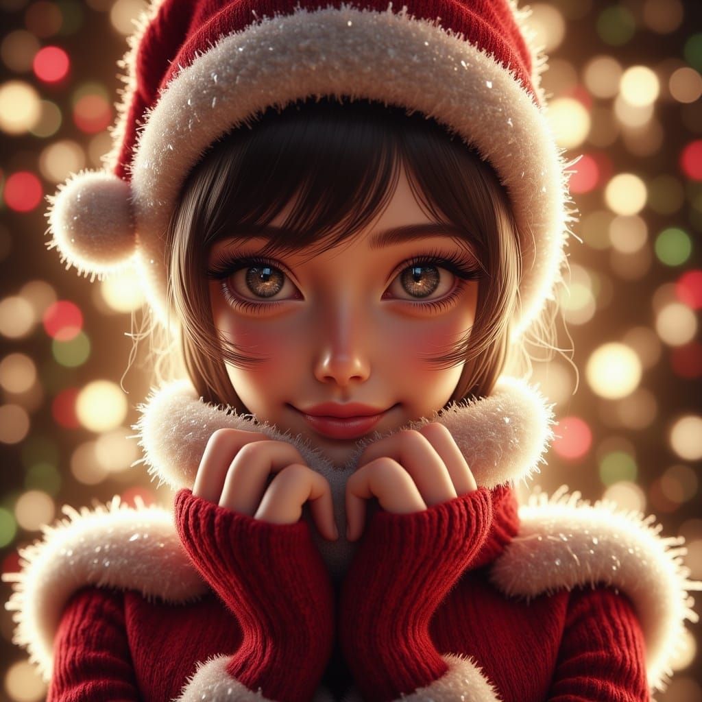 Anime Style Brunette in Revealing Santa Outfit