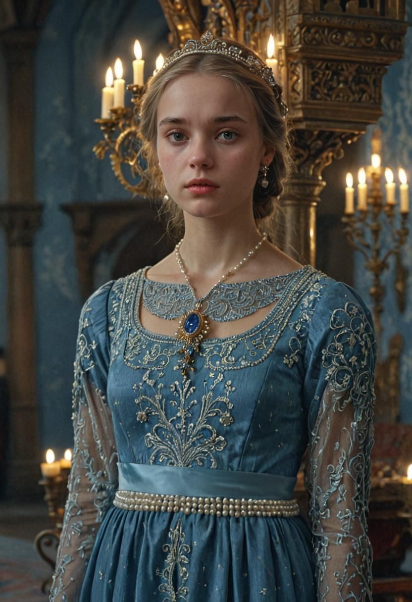 Lonely Princess in Luxurious Medieval Hall Portrait