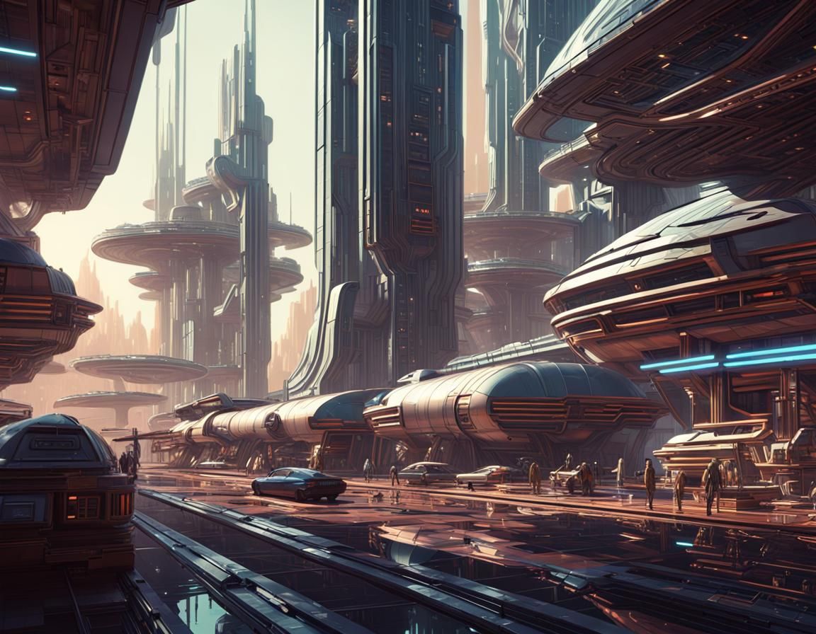 future city with 'humans' Syd Mead, Frank Lloyd Wright, John...