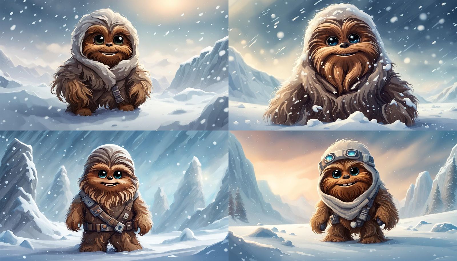 Smiling Wookiee on Hoth in Fantasy Art Style