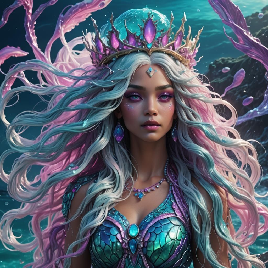 Ocean Goddess with Bioluminescent Surroundings