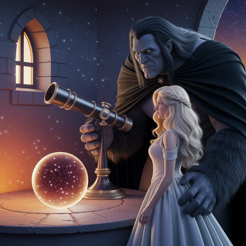 Ancient Tower Magic Scene with Starlight and Celestial Proje...