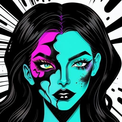 Gemini Illustration: Pretty Girl vs. Monster Girl in Ink