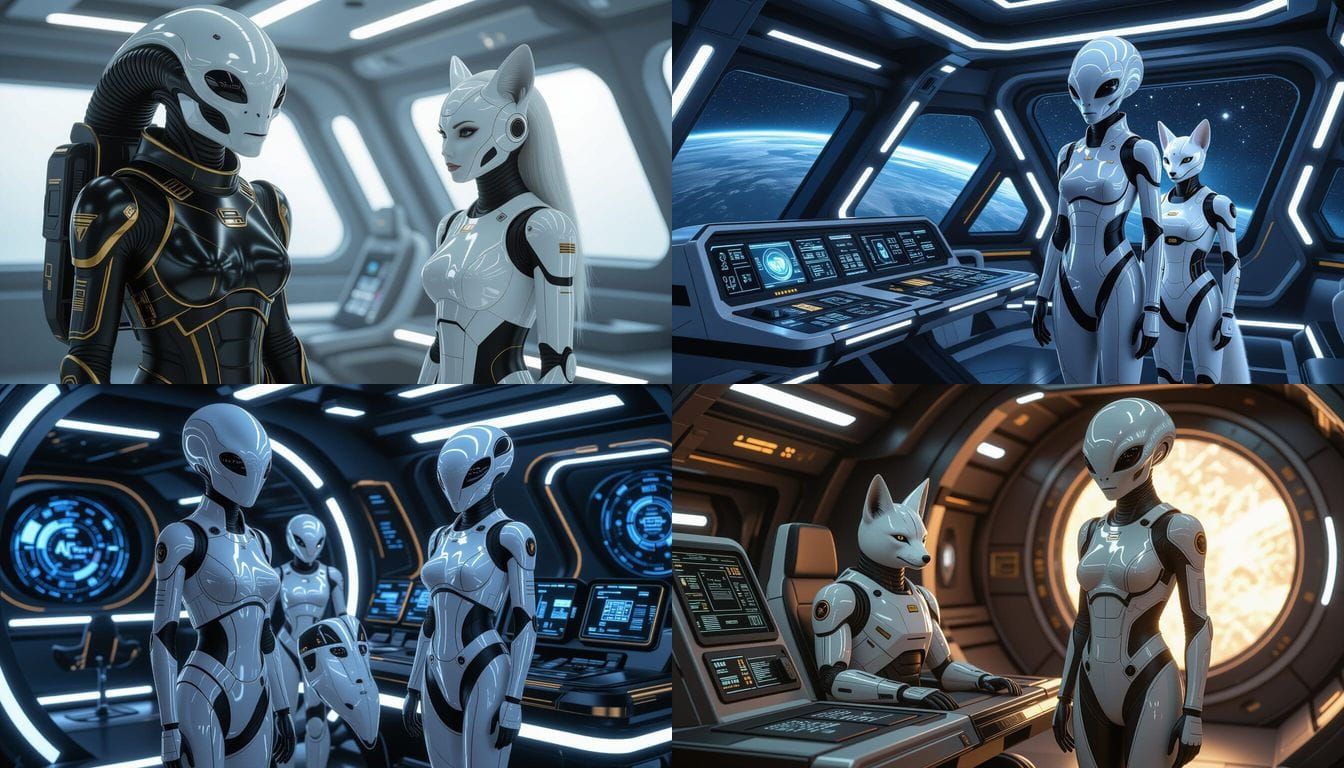 Alien and Robot on Futuristic Starship