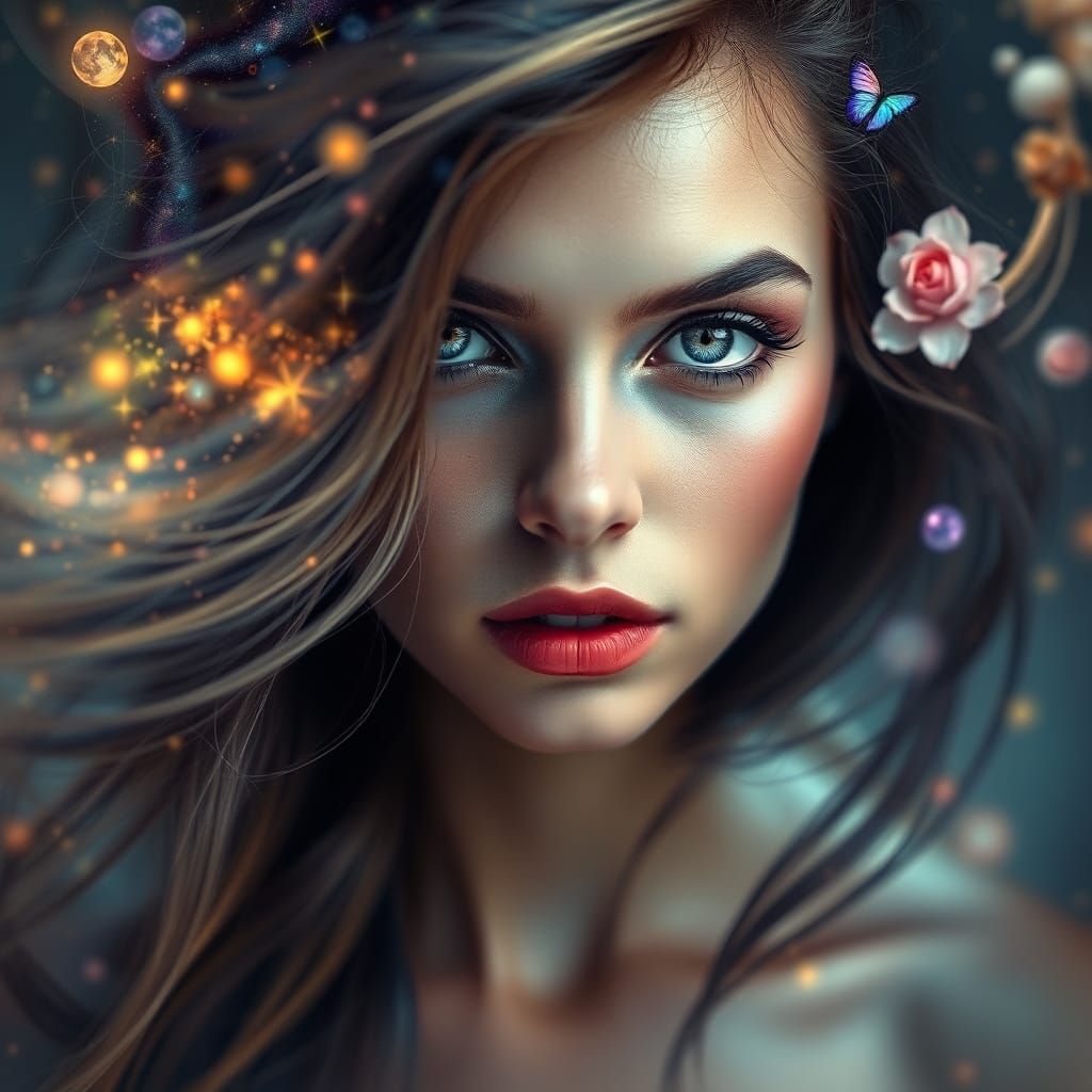 Surreal Goddess in Ethereal Beauty, Blending Reality with Dr...