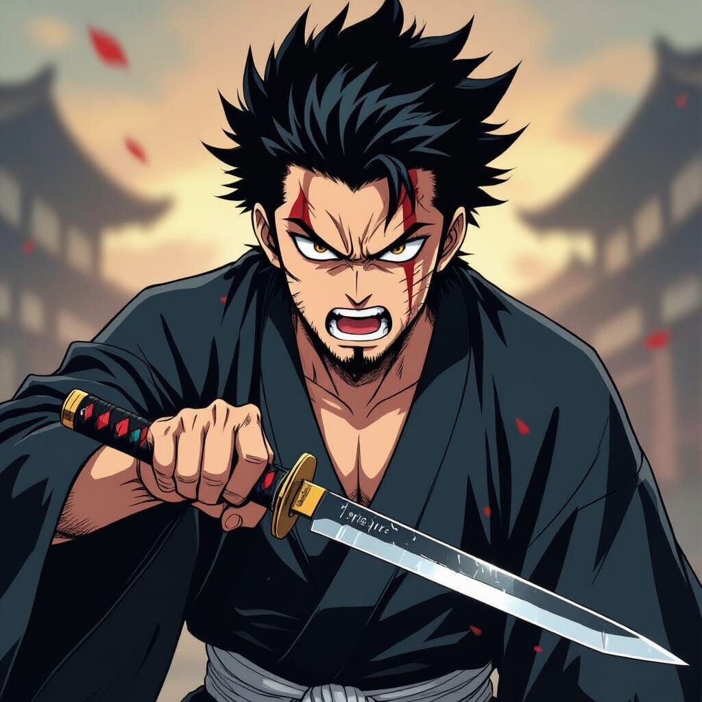 Furious Gojo with Knife in Manga Style