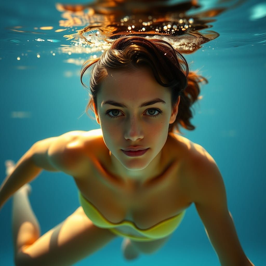 Athletic Woman Posing Underwater in Cinematic Style
