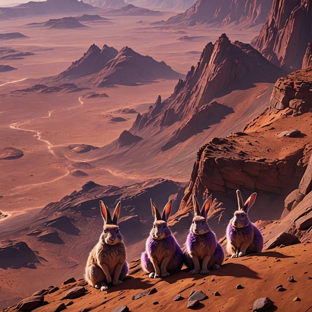 Purple Rabbits on Mars: Epic Digital Painting