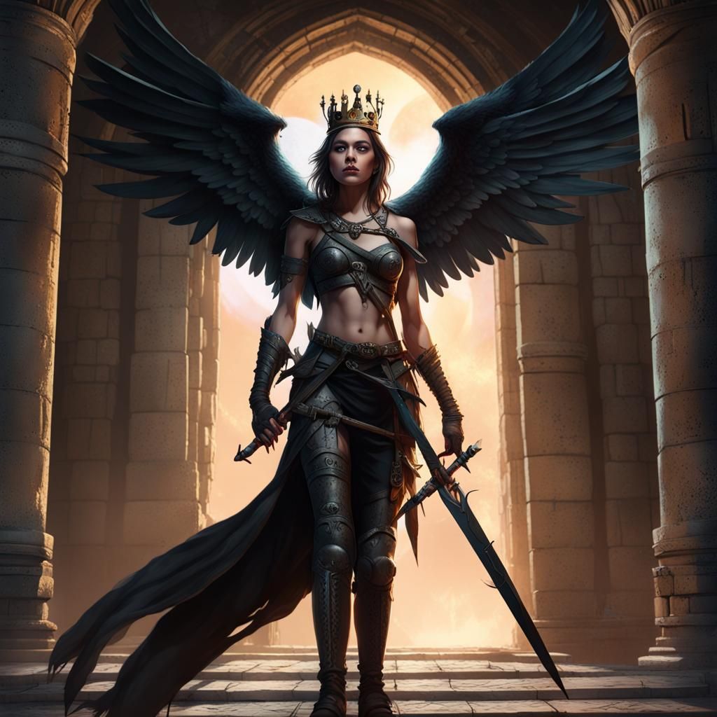 Winged Warrior Queen in Dark Fantasy Style