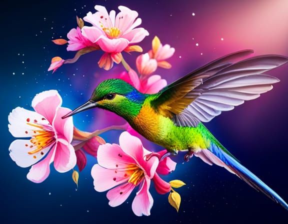 Colibri and cherry blossom