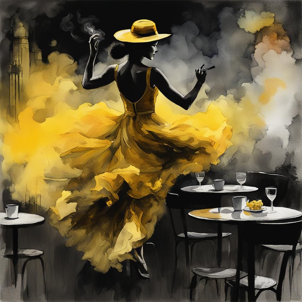 Elegant Parisian Girl Dancing in the Twilight