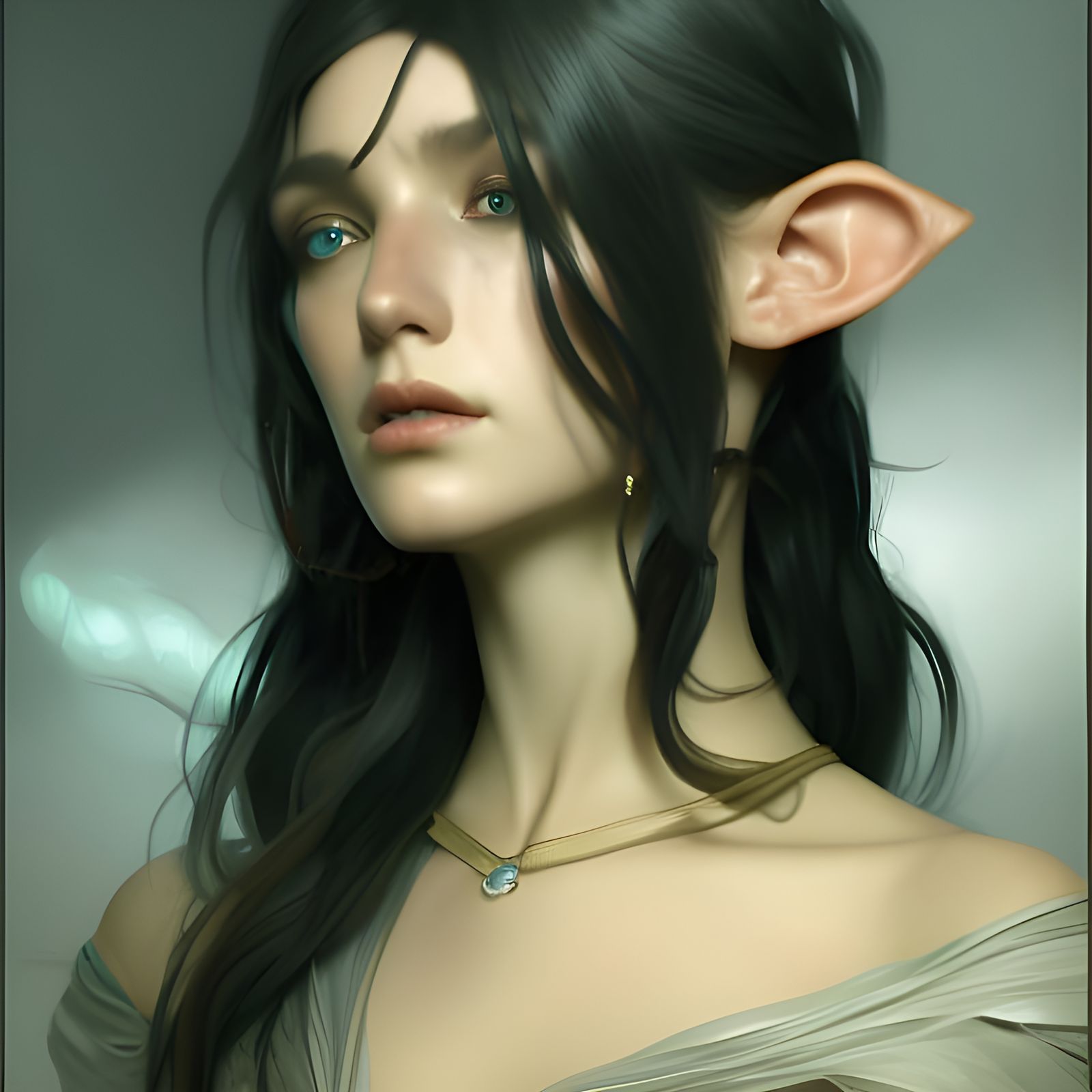 Detailed Elf Witch Portrait in Art Nouveau Style