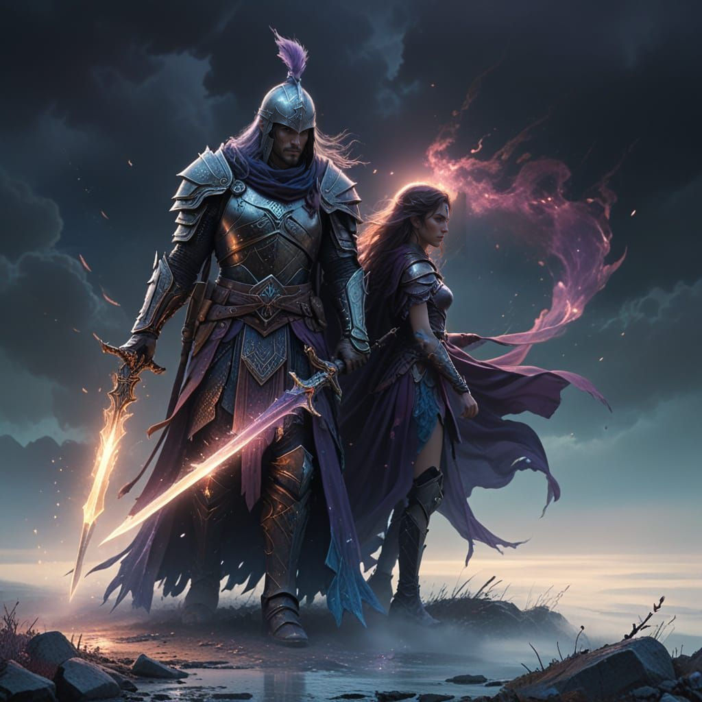 Ethereal Moonlit Duo in Cyberpunk Style