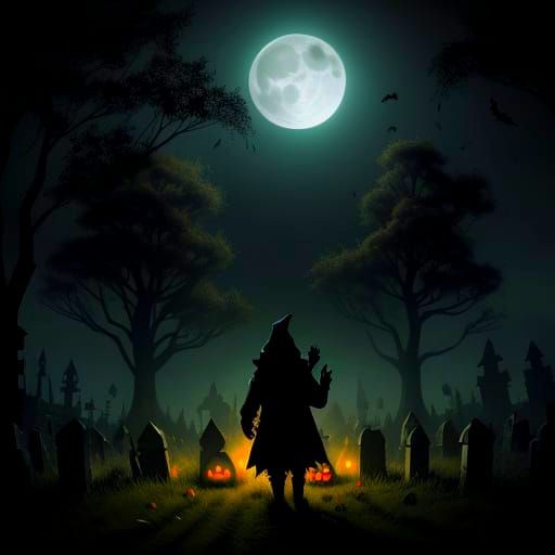 Spooky Gnome Haunting Pumpkin Patch at Night